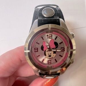 Vintage Minnie Mouse Watch Walt Disney Leather Accutime Excellent